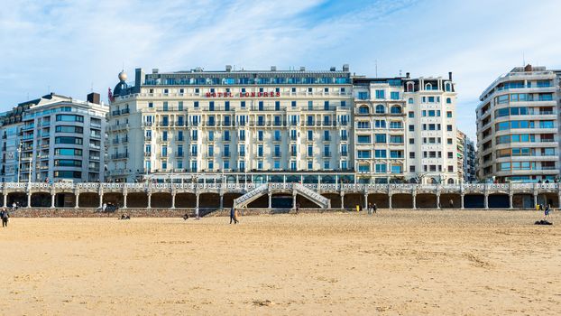SAN SEBASTIAN, SPAIN - CIRCA JANUARY 2020: Hotel Londres (London) is a 4-star luxury hotel with a beach front location.