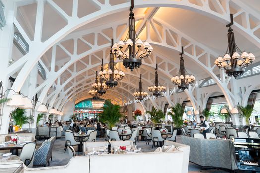 SINGAPORE - CIRCA JANUARY 2016: Interior shot of the Clifford Pier restaurant at the Fullerton Bay Hotel, situated on Marina Bay.