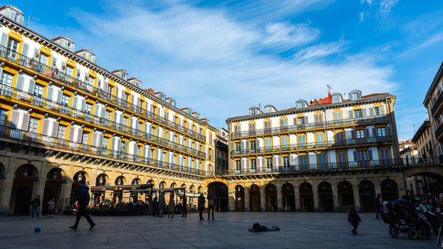 SAN SEBASTIAN, SPAIN - CIRCA JANUARY 2020: Plaza de la Constitucion (Constitution Square) is one of the main squares in the city and used to be used as a bullfighting arena.