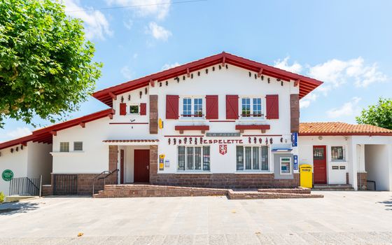 ESPELETTE, FRANCE - CIRCA JULY 2020: The Espelette Post Office, in the French Basque Country.