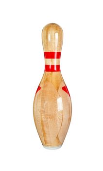 Wooden pin for bowling isolated on a white background. Bowling ball.
