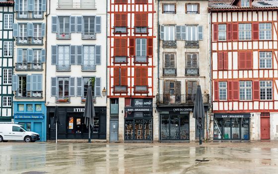 BAYONNE, FRANCE - MARCH 16, 2019: Cafes and shops are all closed in Carreau des Halles Square because of the outbreak of Coronavirus and the subsequent lockdown.