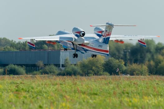 August 30, 2019. Zhukovsky, Russia. Multipurpose amphibious aircraft Beriev Be-200 Altair  at the International Aviation and Space Salon MAKS 2019.