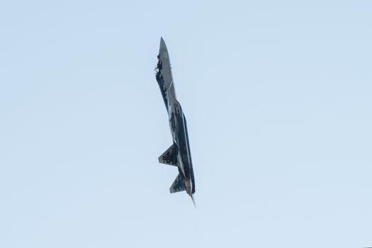 August 30, 2019. Zhukovsky, Russia. fifth-generation promising Russian multi-functional fighter Sukhoi Su-57  at the International Aviation and Space Salon MAKS 2019.