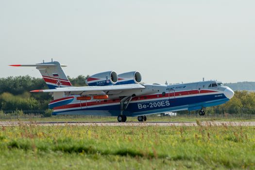 August 30, 2019. Zhukovsky, Russia. Multipurpose amphibious aircraft Beriev Be-200 Altair  at the International Aviation and Space Salon MAKS 2019.