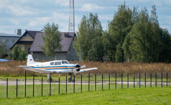 September 12, 2020, Kaluga region, Russia. Yak-18T training aircraft at Oreshkovo airfield.