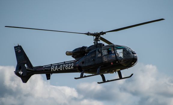 September 12, 2020, Kaluga region, Russia. Helicopter Sud-Aviation Gazelle SA 341 G at the airport Oreshkovo.