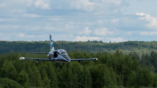 September 12, 2020, Kaluga region, Russia. The Aero L-39 Albatros training aircraft performs a training flight at the Oreshkovo airfield.