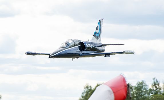 September 12, 2020, Kaluga region, Russia. The Aero L-39 Albatros training aircraft performs a training flight at the Oreshkovo airfield.