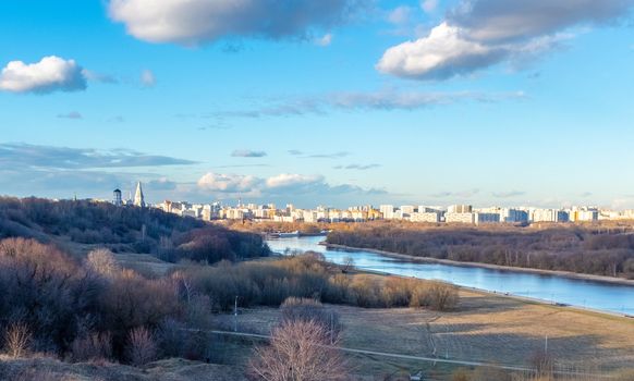 View of the Russian capital from a high hill in the Kolomenskoye park.