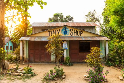 KAWASOTI, NEPAL - CIRCA MAY 2019: A small shop called Tiny Shop in Chitwan region.