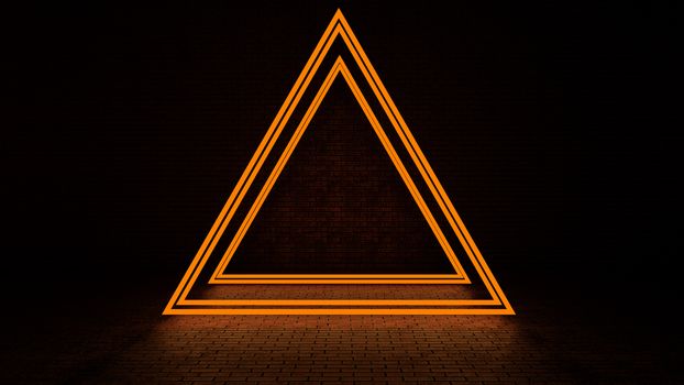 3d rendering of abstract triangle in neon light