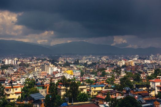 Dark stormy clouds over Patan and Kathmandu in Nepal