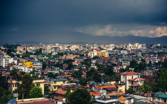 Dark stormy clouds over Patan and Kathmandu in Nepal