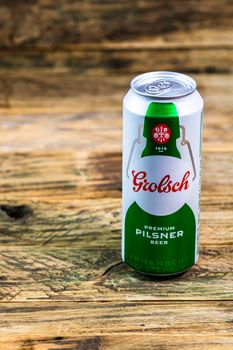 Grolsch Premium Pilsner - Grolsch Premium Lager, is the flagship beer of Dutch Grolsch Brewery. Studio photo shoot in Bucharest, Romania, 2020