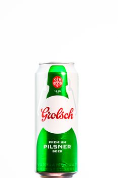 Grolsch Premium Pilsner - Grolsch Premium Lager, is the flagship beer of Dutch Grolsch Brewery. Studio photo shoot in Bucharest, Romania, 2020
