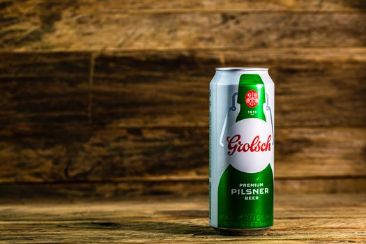 Grolsch Premium Pilsner - Grolsch Premium Lager, is the flagship beer of Dutch Grolsch Brewery. Studio photo shoot in Bucharest, Romania, 2020