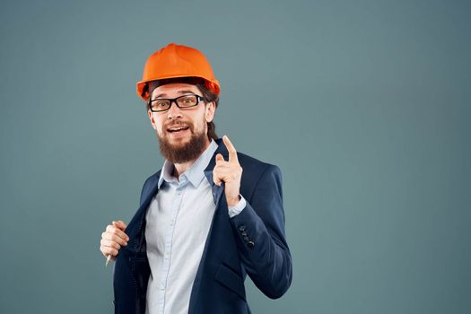 man in orange suit hard hat engineer construction work lifestyle official. High quality photo