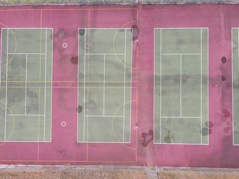 High angle view of sports fields next to each other
