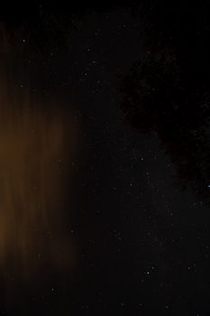 A Dark Night sky Full of Stars and Orange Clouds During Autumn