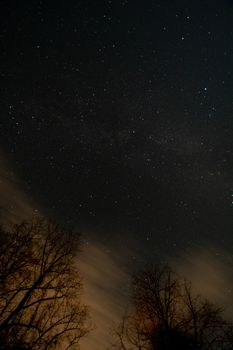 A Dark Night sky Full of Stars and Orange Clouds During Autumn