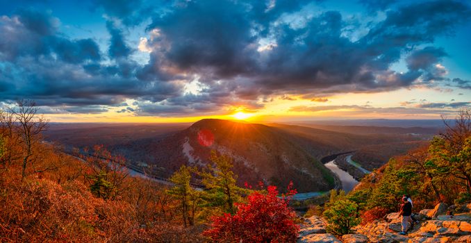 A Panoramic View Of a Dramatic Sunset From Atop Mount Tammany at the Delaware Water Gap