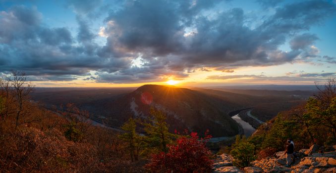 A Panoramic View Of a Dramatic Sunset From Atop Mount Tammany at the Delaware Water Gap