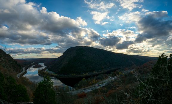 A Panoramic Shot of the View From Mount Tammany at the Delaware Water Gap During Autumn