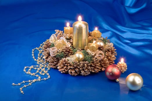 Still life with New Year accessories on a studio background