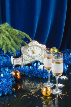 Still life with New Year accessories on a studio background