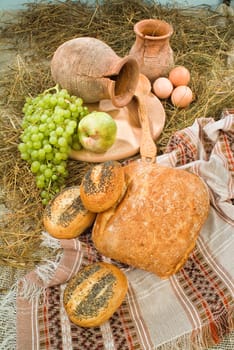 Different kinds of bread on a studio background