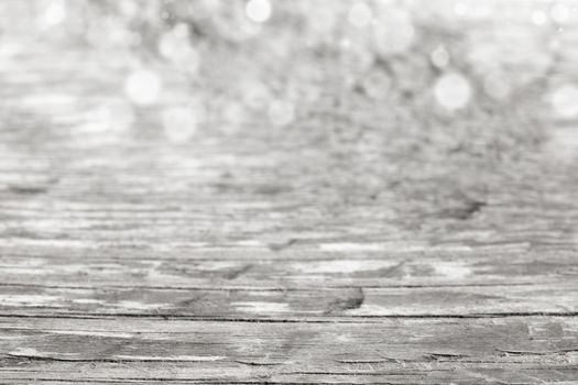 Wood background with white bokeh, Christmas and festive theme background