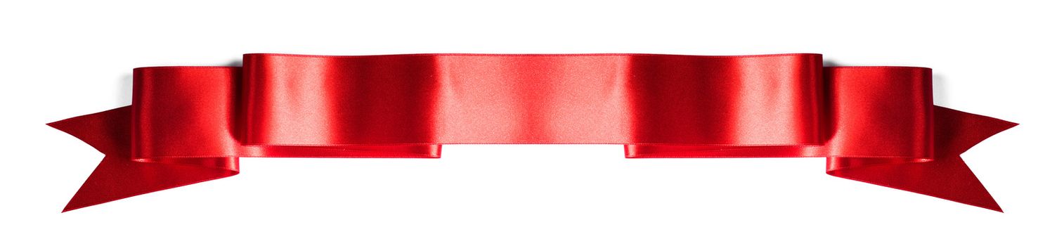 Red satin ribbon banner isolated on white background