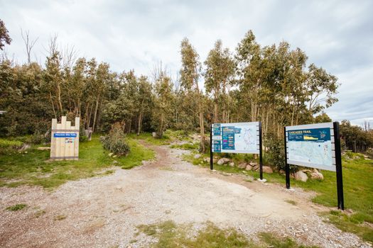 Lake Mountain, Australia - November 15, 2020: The popular Lake Mountain bike park with Cascades Trail near Marysville in Victoria, Australia