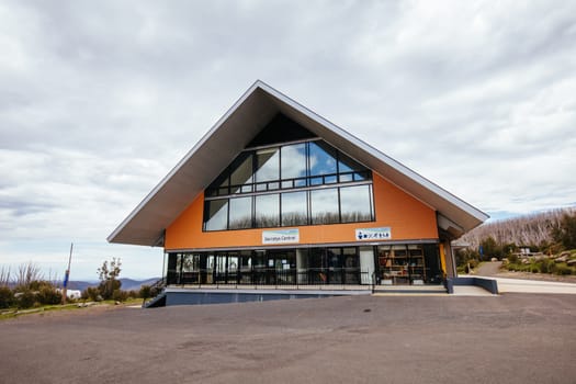Lake Mountain, Australia - November 15, 2020: Lake Mountain resort buildings and infrastructure during summer in Victoria, Australia