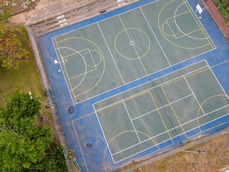 Basketball court seen from high angle
