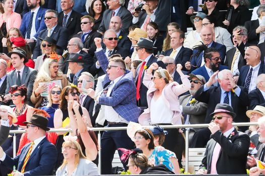 MELBOURNE, AUSTRALIA - NOVEMBER 05, 2019: Atmosphere on Lexus Melbourne Cup Day at the 2019 Melbourne Cup Carnival at Flemington Racecourse in Melbourne Australia