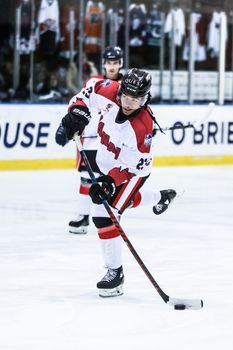 MELBOURNE, AUSTRALIA - JUNE 21: Jordan Owens of Canada in the 2019 Ice Hockey Classic in Melbourne, Australia