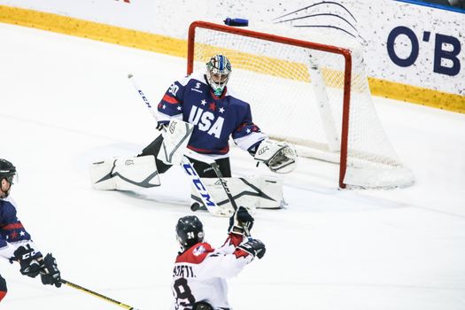 MELBOURNE, AUSTRALIA - JUNE 21: Max Strang of USA in the 2019 Ice Hockey Classic in Melbourne, Australia