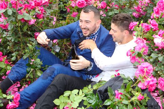MELBOURNE, AUSTRALIA - NOVEMBER 6: Drunk punters wrestle at the end of the day during the Lexus Melbourne Cup Day at the 2018 Melbourne Cup Carnival