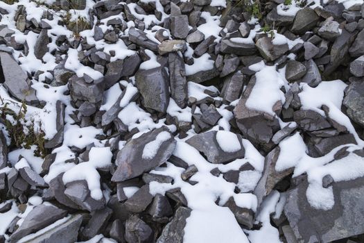 Snow covered limestone texture. Aragonese Pyrenees, Aguas Tuertas valley, Hecho and Anso, Huesca, Spain.