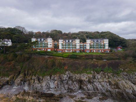 Luxury Apartments Sat Above The Cliffs Of Caswell Bay, Gower, Wales Uk. Stunning Coastal Views on a cloudy day.