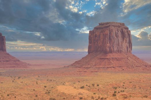 Monument valley dramatic landscape. Colorado Plateau on the Arizona Utah border in the United States. Travel and Tourism.