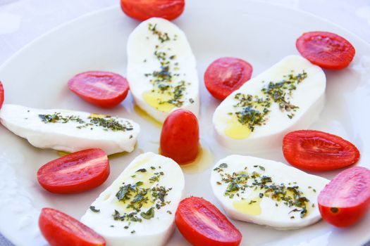 italian appetizer mozzarella cherry tomatoes oregano and oil