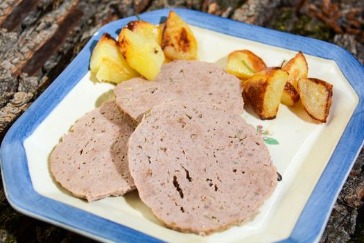 Meatloaf Italian fine cuisine with cheese and speck