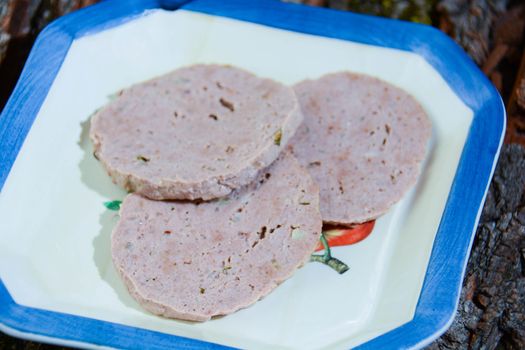 Meatloaf Italian fine cuisine with cheese and speck