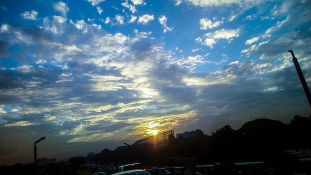 sunset on sky with city view