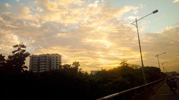 sunset on sky with city view