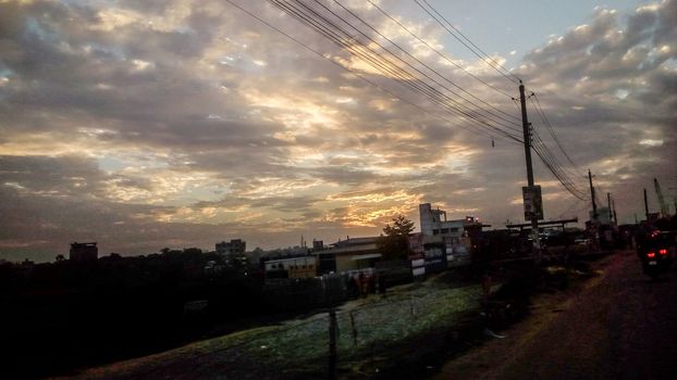 sunset on sky with city view