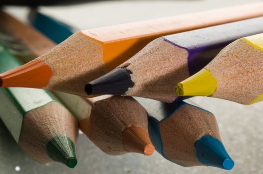 A group of colored pencils close-up shooting